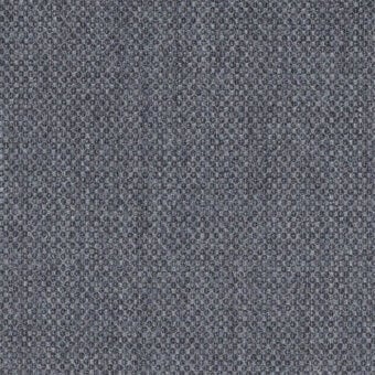Woven fabric sample in muted gray, displaying a looped pile texture with heathered tonal variations and integrated text overlay.